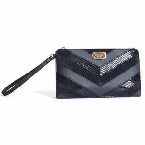 Michael Kors Mixed Media Chevron Leather & Suede Jet Set‎ Clutch Black Gold $148